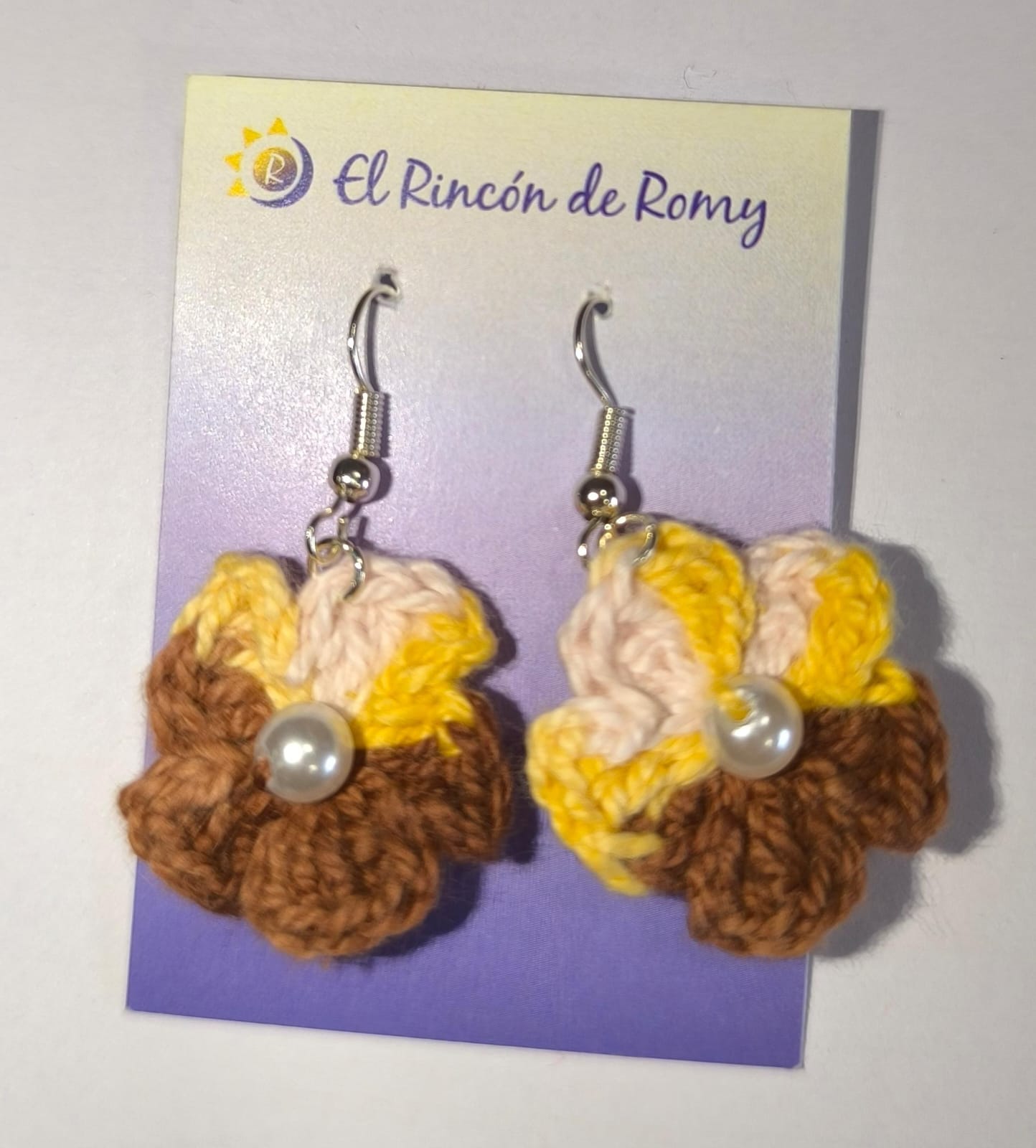 Pendiente Flor Amarillo y Marron