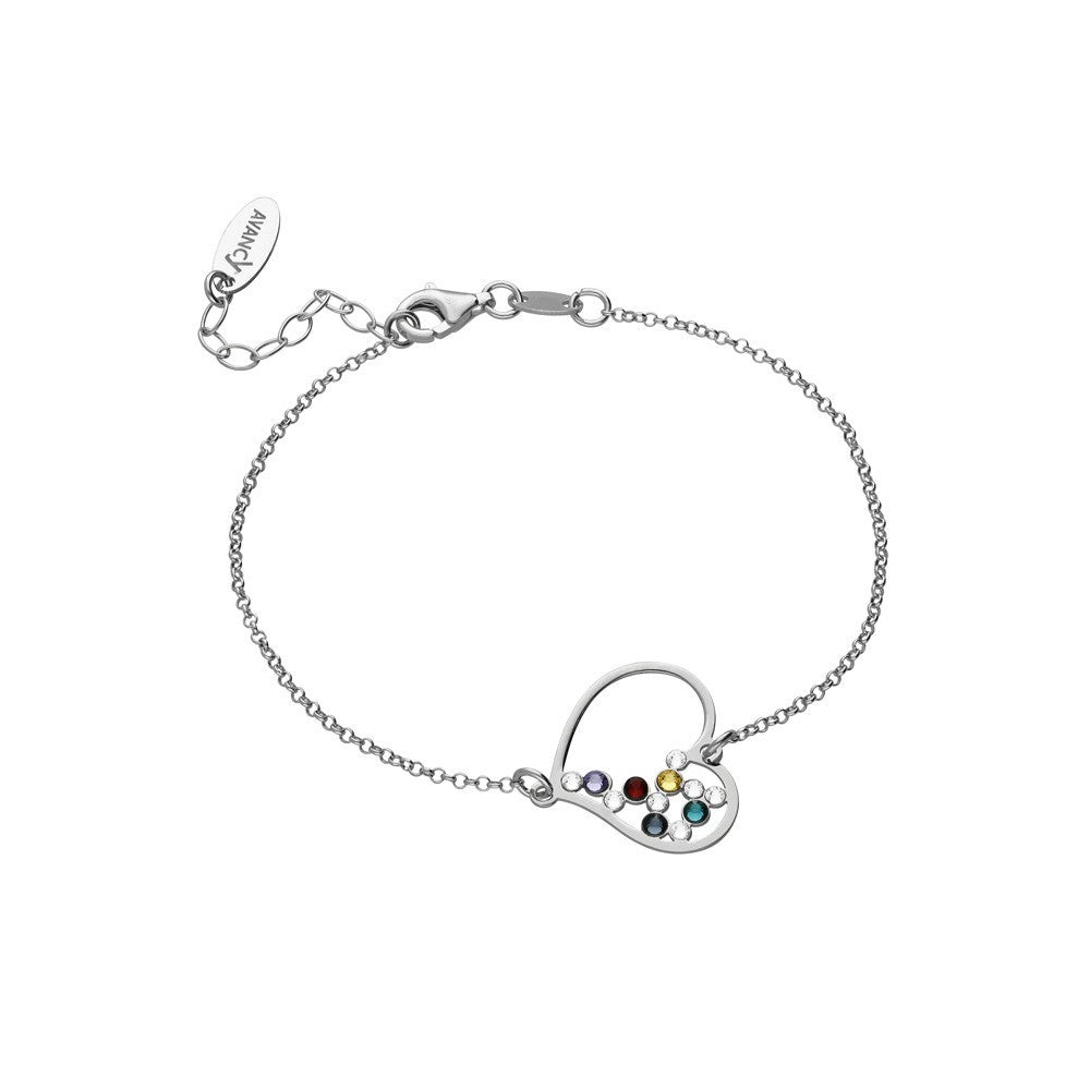 Pulsera Corazón Multicolor Plata Ley 925